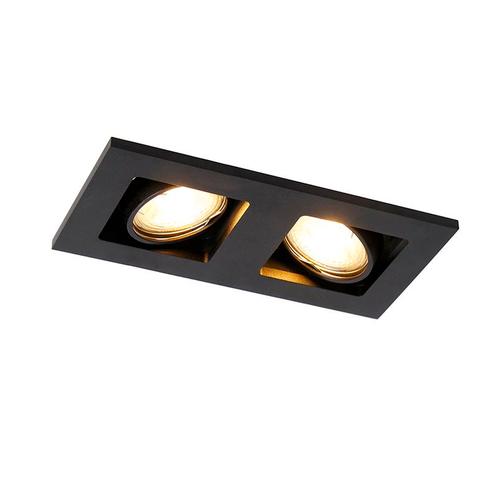Inbouwspot zwart rechthoekig 2-lichts - Qure, Huis en Inrichting, Lampen | Spots, Nieuw, Metaal of Aluminium