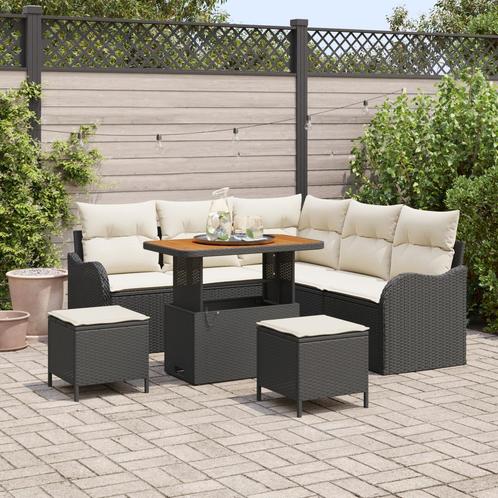 vidaXL 8-delige tuinbankset met kussens in zwart poly riet, Tuin en Terras, Tuinsets en Loungesets, Nieuw, Verzenden