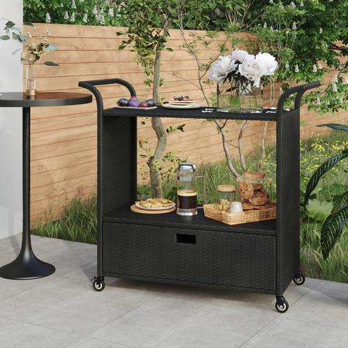 vidaXL Serveerwagen met lade 100x45x97 cm poly rattan zwart, Huis en Inrichting, Keuken | Keukenbenodigdheden, Nieuw, Verzenden
