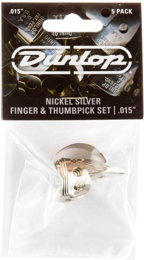 Jim Dunlop RVS vingerplectrum + duimplectrum  0.015 - 5-pack, Muziek en Instrumenten, Instrumenten | Toebehoren, Banjo, Nieuw