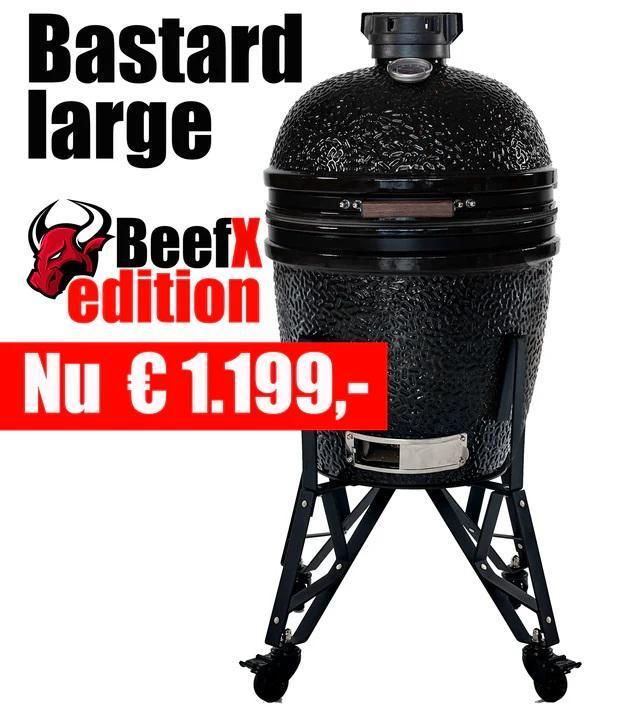 The Bastard Large BeefX edition ACTIE € 1.199,=, Kamado, Tuin en Terras, Houtskoolbarbecues, Met accessoires, Nieuw, Ophalen of Verzenden