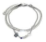 RVS zilverkleurige armband - dubbel met parel en klavertje, Sieraden, Tassen en Uiterlijk, Armbanden, Verzenden, Nieuw