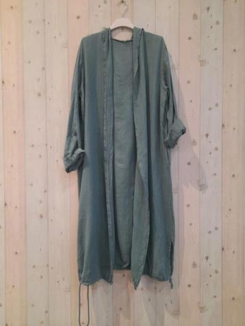 Linnen lange vest - aantrekkoord - capuchon - 7/8 mouwen - beschikbaar voor biedingen