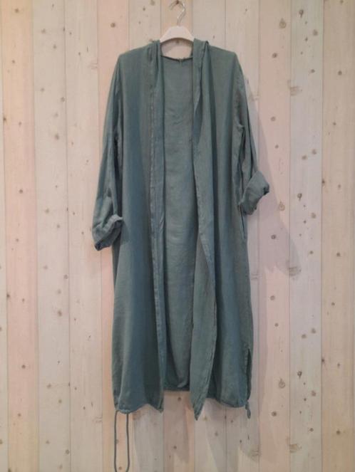 Linnen lange vest - aantrekkoord - capuchon - 7/8 mouwen -, Kleding | Dames, Truien en Vesten