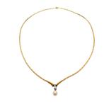 Gouden gematteerde dames collier; Parel en diamant 0,12 |..., Gebruikt, Overige kleuren, Ophalen of Verzenden, Met edelsteen