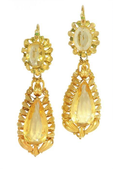 Oorbellen - 18 karaat Geel goud - Citrien, Georgië 1820, Sieraden, Tassen en Uiterlijk, Oorbellen