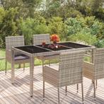vidaXL Tuintafel met glazen blad 150x90x75 cm poly rattan, Tuin en Terras, Tuintafels, Verzenden, Nieuw