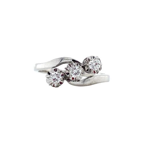 Witgouden vintage trigolie ring met diamant 14 krt, Sieraden, Tassen en Uiterlijk, Ringen, Nieuw, Ophalen of Verzenden