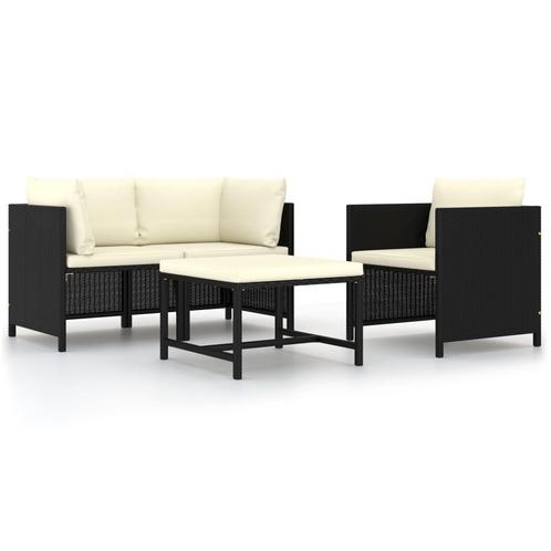 vidaXL 4-delige Loungeset met kussens poly rattan zwart, Tuin en Terras, Tuinsets en Loungesets, Loungeset, Nieuw, Rotan, Verzenden