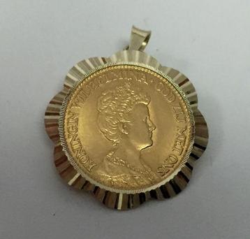 <b>Gouden Wilhelmina Tientje Munthanger 21,6 krt // 14 kr...