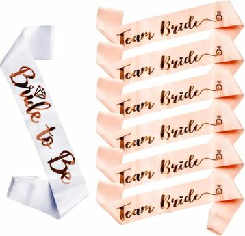7-delige sjerpen set Bride to Be en Team Bride beschikbaar voor biedingen