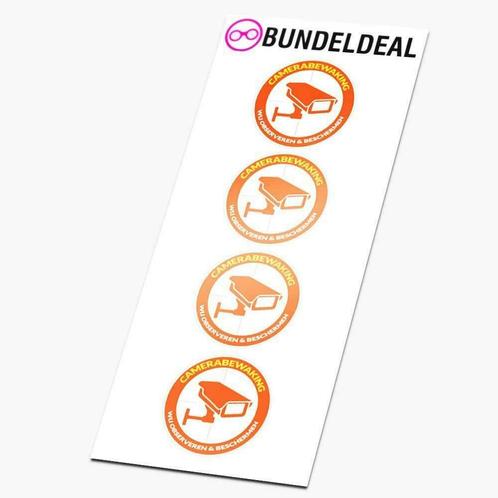 Set van 4 Ronde Oranje Camera Beveiliging Stickers *Nieuw, Hobby en Vrije tijd, Stickers en Plaatjes, Nieuw, Ophalen of Verzenden