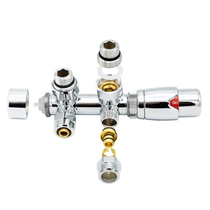 Chrome radiator aansluitset Haaks voor radiatoren met onder, Doe-het-zelf en Verbouw, Verwarming en Radiatoren, Radiator, Nieuw