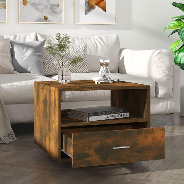 vidaXL Salontafel 55x55x40 cm bewerkt hout gerookt, Huis en Inrichting, Tafels | Salontafels, 50 tot 100 cm, Nieuw, Overige houtsoorten