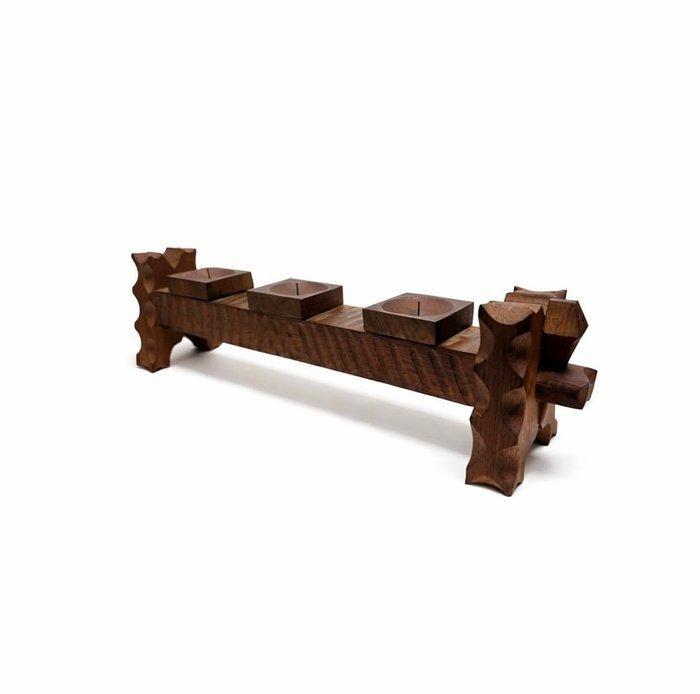 Kandelaar Brutalistische massiefhouten drievoudige, Antiek en Kunst, Curiosa en Brocante