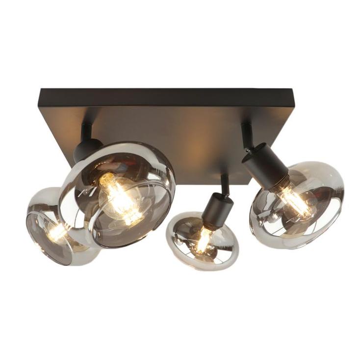 Design vierkante plafondspot Skip, zwart, glas, 4L, Huis en Inrichting, Lampen | Plafondlampen, Nieuw, Glas, Ophalen of Verzenden