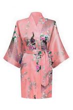 KIMU® Kimono Zalm Roze Kort XL-XXL Yukata Satijn Boven de Kn, Ophalen of Verzenden, Nieuw, Maat 46/48 (XL) of groter, Carnaval