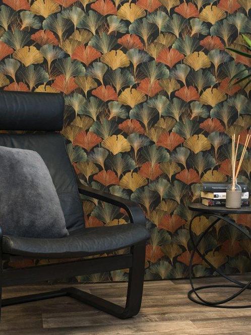 Luxueus gemengd linnen in Art Deco-stijl met Ginkgo-bladeren, Antiek en Kunst, Antiek | Kleden en Textiel