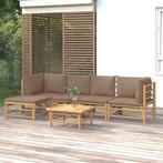 vidaXL 6-delige Loungeset met kussens bamboe taupe, Tuin en Terras, Tuinsets en Loungesets, Verzenden, Nieuw, Hout, Loungeset