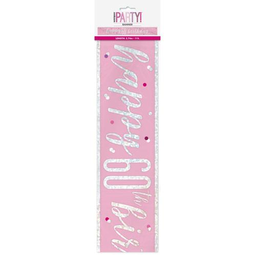 Banner 60 Jaar Roze 2,74m, Hobby en Vrije tijd, Feestartikelen, Nieuw, Verzenden