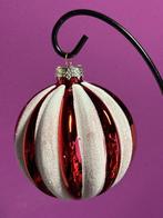 Esse Italia: wit/rode banen kerstbal, glas, 8cm doorsnede,, Diversen, Kerst, Nieuw