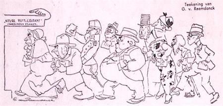 Spotprent over de Nieuwe Rotterdamse Courant (lijst optie), Antiek en Kunst, Kunst | Litho's en Zeefdrukken, Verzenden