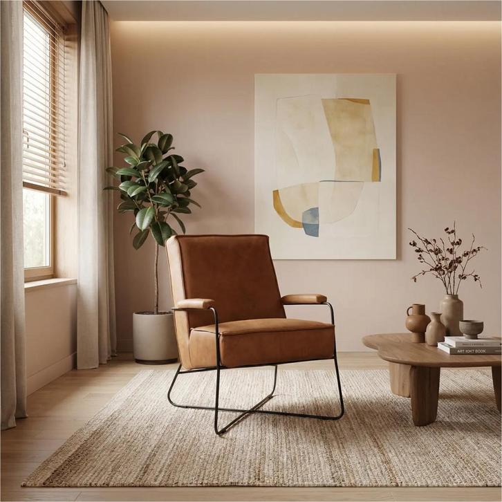 Leren fauteuil Hope - Vintage Cognac (cognac), Huis en Inrichting, Fauteuils, 50 tot 75 cm, 75 tot 100 cm, Nieuw, Leer, Ophalen of Verzenden