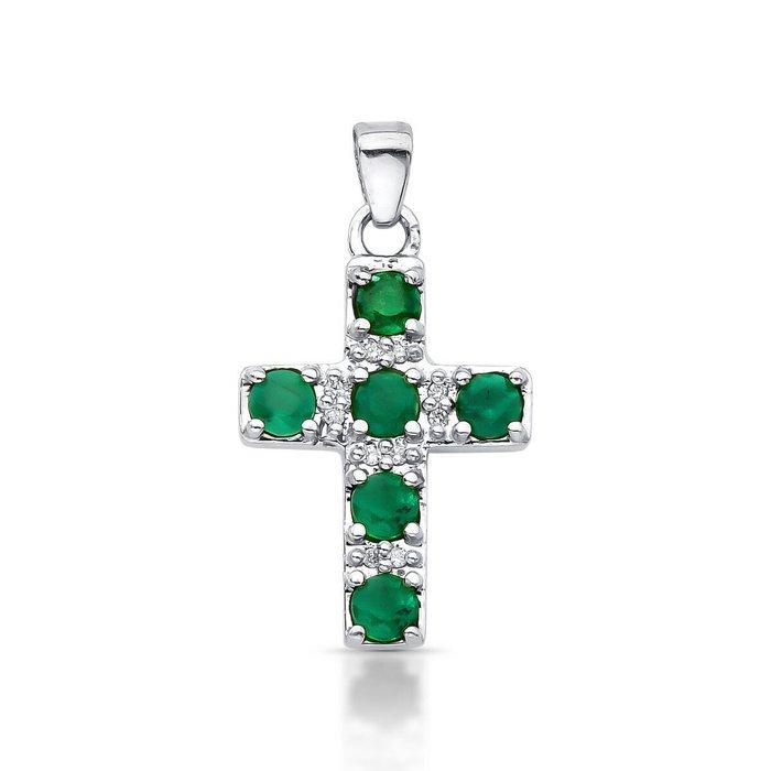 Hanger - 14 karaat Geel goud - 0.90ct. tw. Smaragd - Diamant, Sieraden, Tassen en Uiterlijk, Antieke sieraden