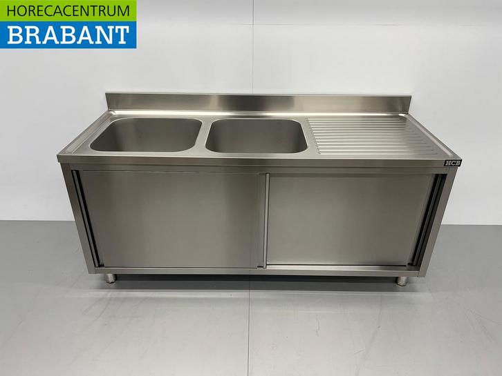 RVS Spoeltafel Dubbele Spoelbakken 2 schuifdeuren, Zakelijke goederen, Horeca | Keukenapparatuur, Nieuw in verpakking, Ophalen of Verzenden