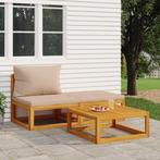 vidaXL 3-delige Loungeset met kussens massief acaciahout, Verzenden, Nieuw, Hardhout, Loungeset
