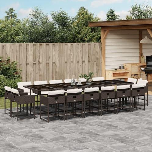 vidaXL 17-delige Tuinset met kussens poly rattan bruin, Tuin en Terras, Tuinsets en Loungesets, Tuinset, Nieuw, 6 zitplaatsen