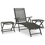 vidaXL 3-delige Loungeset textileen en aluminium zwart, Verzenden, 3 zitplaatsen, Loungeset, Nieuw