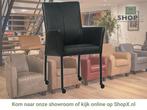 Leren eetkamerstoel Comfort met wieltjes en armleuning -, Huis en Inrichting, Stoelen, Zwart, Nieuw, Leer, Ophalen of Verzenden