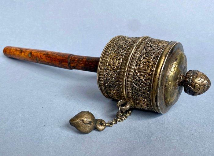 Prachtig gebedswiel van goudkleurig zilver met het mantra Om, Antiek en Kunst, Antiek | Overige Antiek