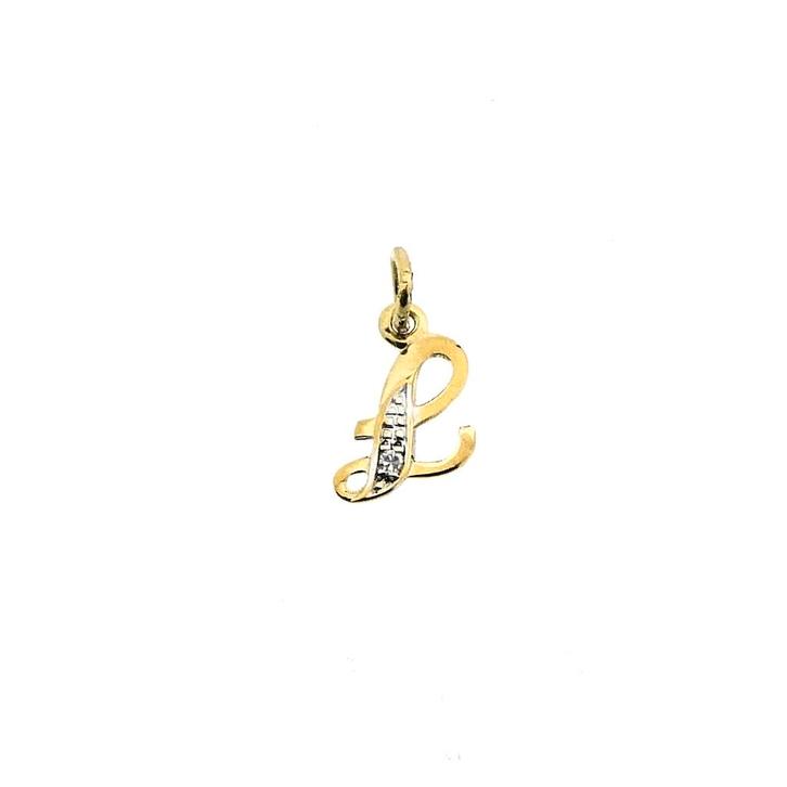 Gouden hanger van de letter L met diamant | 0,01 ct. (585), Sieraden, Tassen en Uiterlijk, Bedels, Gebruikt, Overige merken, Goud