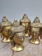 Beeld, Vier handgemaakte bronzen Boeddha hoofden - 9 cm -