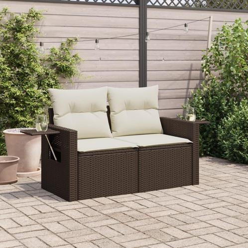 vidaXL Tuinbank 2-zits met kussens poly rattan bruin, Tuin en Terras, Tuinsets en Loungesets, Nieuw, Rotan, Verzenden