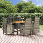 vidaXL 7-delige Tuinset met kussens poly rattan grijs, Verzenden, Nieuw, Rotan, Tuinset