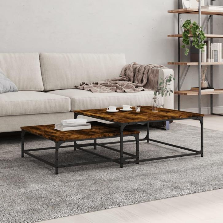 vidaXL 2-delige Tafeltjesset bewerkt hout gerookt, Huis en Inrichting, Tafels | Salontafels, Nieuw, Overige houtsoorten, Verzenden