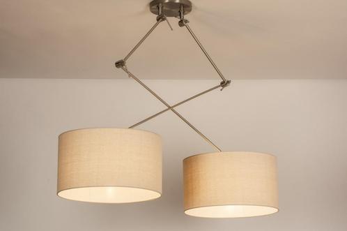 Rietveld Hanglampen - Staalgrijs, Beige, Zand - Staal, Stof,, Huis en Inrichting, Lampen | Hanglampen, Verzenden
