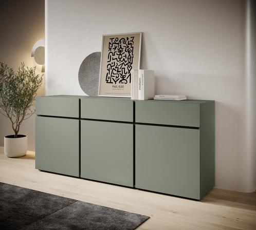 Meubella Dressoir Cainan groen zwart 180 cm, Huis en Inrichting, Kasten | Dressoirs, 25 tot 50 cm, Nieuw, 150 tot 200 cm, Verzenden