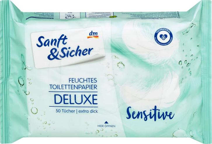 Zacht en veiligVochtig toiletpapier Deluxe Sensitive, 50...., Kinderen en Baby's, Badjes en Verzorging, Verzenden