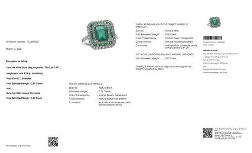 Cocktailring - 18 karaat Witgoud - 3.76ct. tw. Smaragd -, Sieraden, Tassen en Uiterlijk, Antieke sieraden