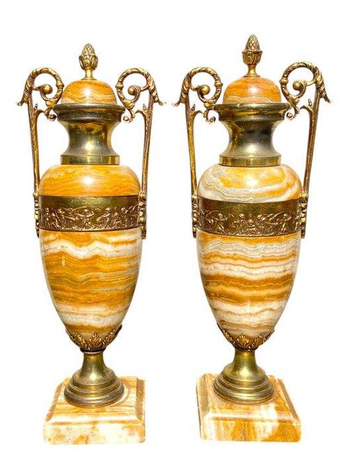 Urn (2) - Brons, Marmer - Paar grote urnen, Antiek en Kunst, Antiek | Meubels | Stoelen en Banken