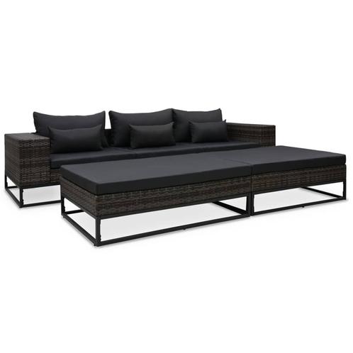 vidaXL 5-delige Loungeset met kussens poly rattan grijs, Tuin en Terras, Tuinsets en Loungesets, Loungeset, Nieuw, Rotan, Verzenden