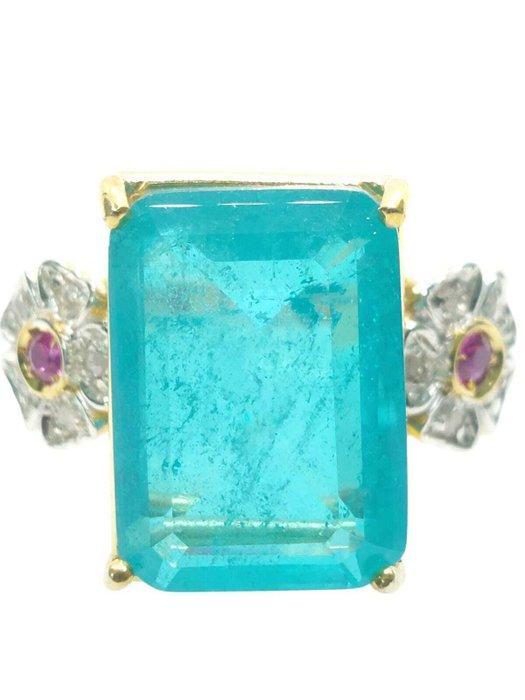 Zonder Minimumprijs - Ring - 9 kt. Zilver, Geel goud Paraiba, Sieraden, Tassen en Uiterlijk, Ringen