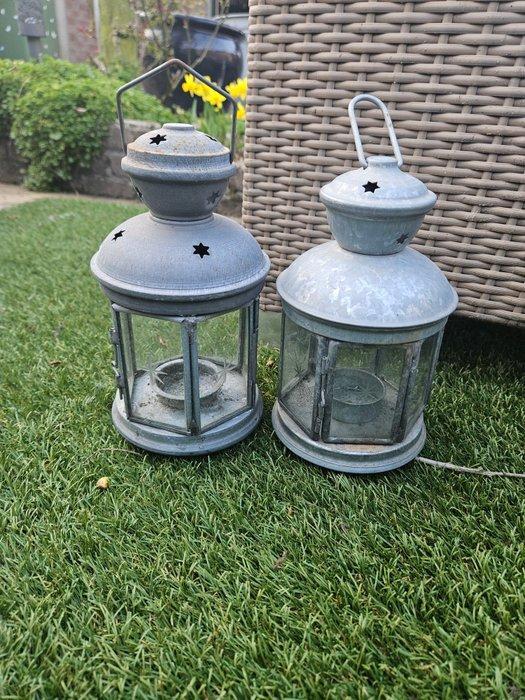 Lantaarn (2) - Zinklegering - Lantaarns met geslepen gl, Antiek en Kunst, Curiosa en Brocante