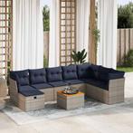 vidaXL 9-delige Loungeset met kussens poly rattan grijs, Verzenden, Nieuw, Rotan, Loungeset