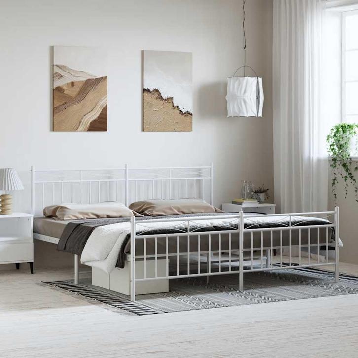 vidaXL Bedframe met hoofd- en voeteneinde metaal wit 193x203, Huis en Inrichting, Slaapkamer | Bedden, Wit, Nieuw, Metaal, Tweepersoons