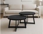 Salontafel Amir set van 2 rond mangohout 70x70x35 cm - zwart, Ophalen of Verzenden, Nieuw